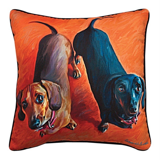 MANUAL DOUBLE DACHSIES DACHSHUND PAWS AND WHISKERS DECORATIVE SQUARE PILLOW 18INCH