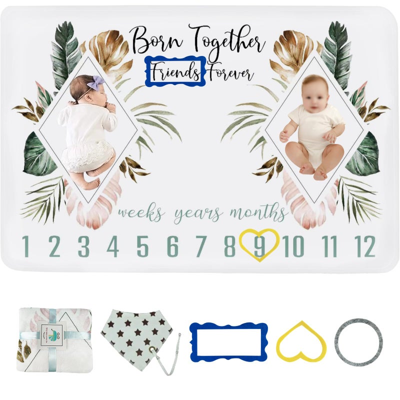 wocharm Baby Milestone Mat Blanket photo prop with floral numbers Newborn Boy Girl Gift(Prismatic) - Image 1