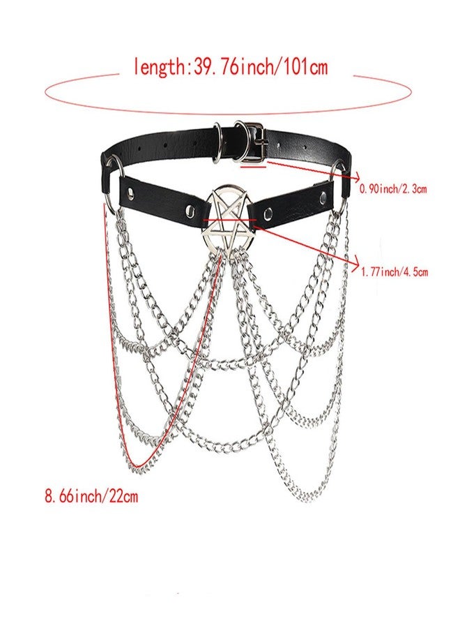 NOFIBAF Punk Leather Body Chain Black Five-Pointed Star Waist Chain Layered Nightclub Ring Belt Belly Chain Rave Party Body Jewelry Accessories for Women - Image 5