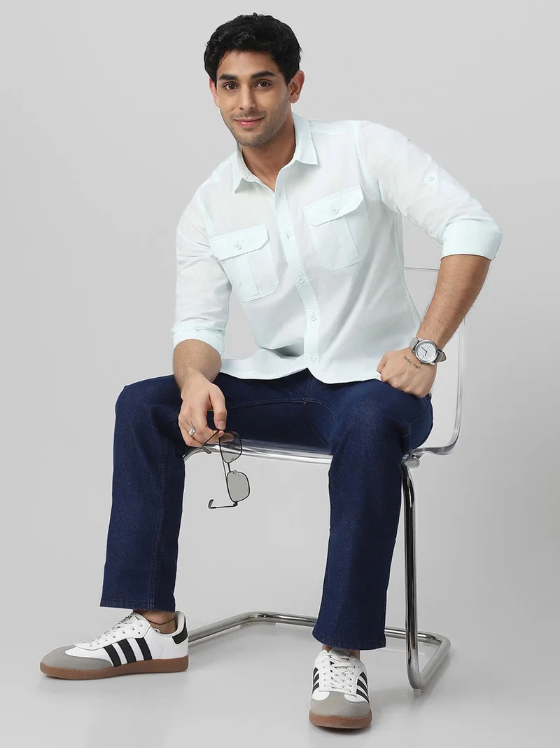 Urbano Fashion  Urbano Fashion Men's Pastel Blue Cotton Full Sleeve Regular Fit Casual Solid Shirt  | Best Price UAE