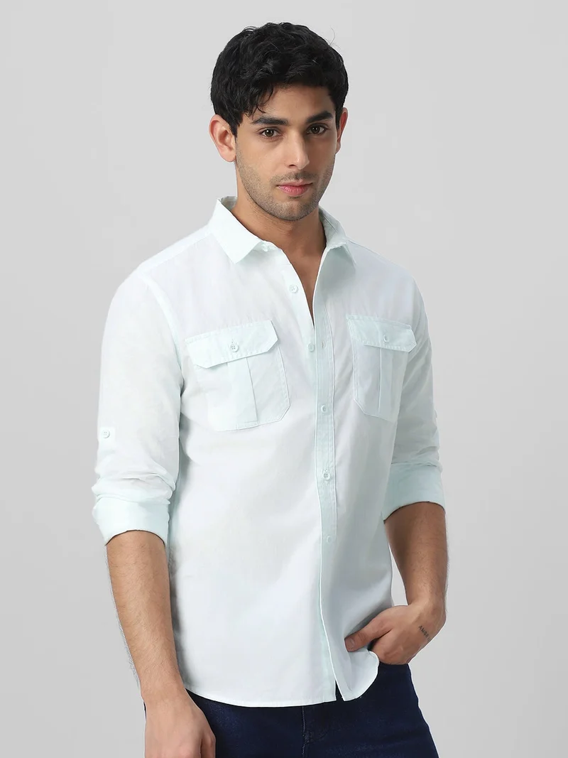Urbano Fashion Men's Pastel Blue Cotton Full Sleeve Regular Fit Casual Solid Shirt