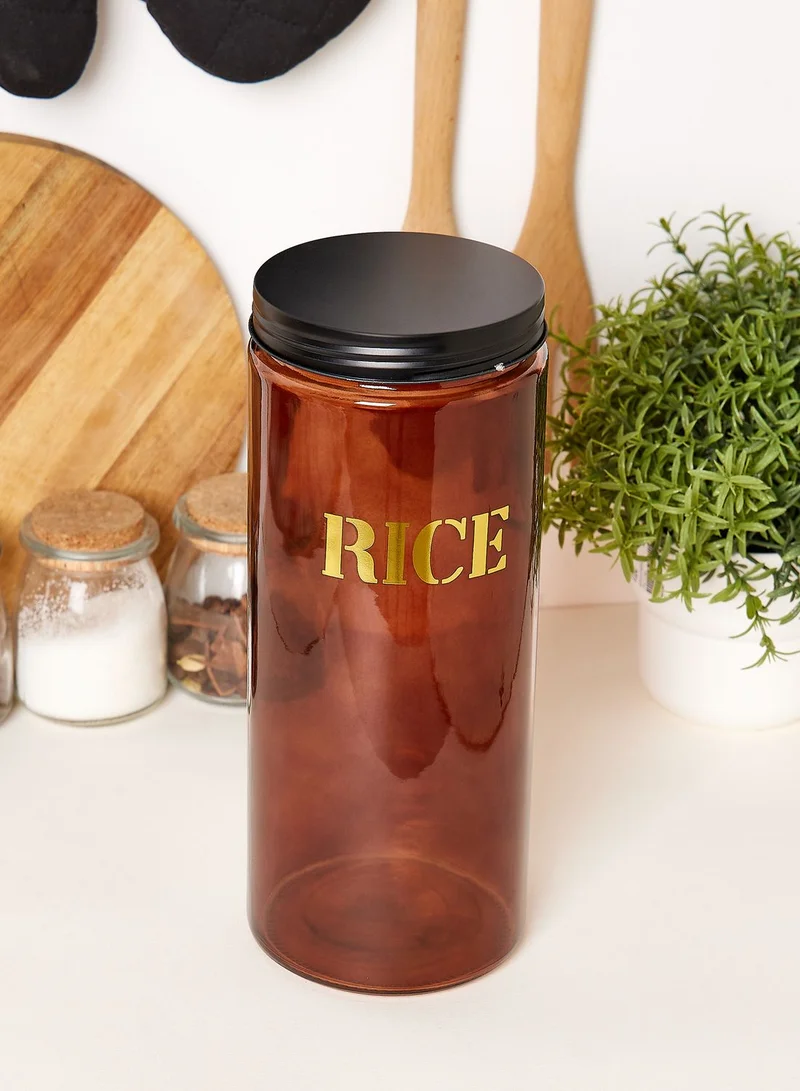 Noire Edit 27.5Cm Glass Storage Jar 'Rice' - Vintage Amber Gold