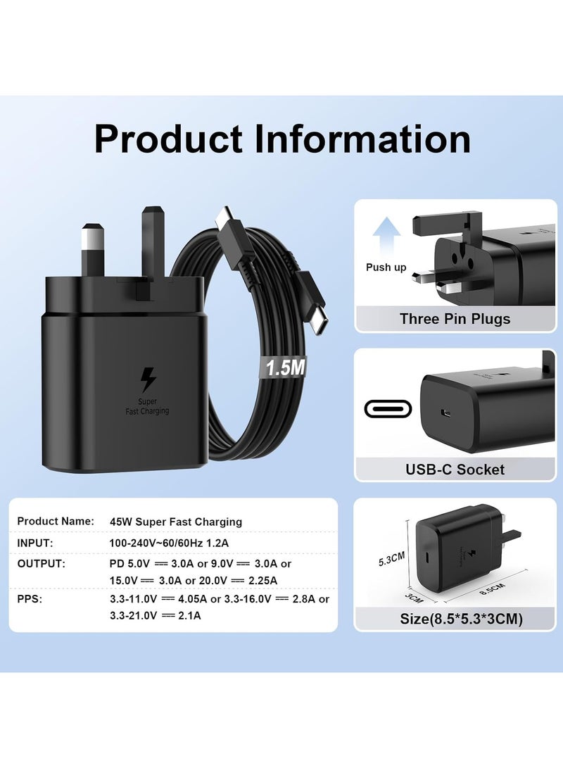 بيوينتي شاحن PD فائق السرعة 45 وات USB-C - متوافق مع S24، S23، S22، S21، S20 Ultra، S24+، S23+، S22+، S21+، A53، A15، A55، A54 - محول طاقة من النوع C. - Image 5