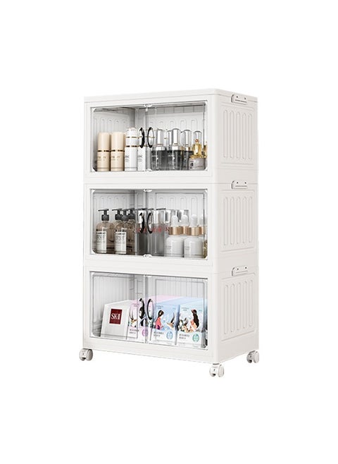 Storage Cabinet With Transparent Door, Stackable Storage Box With Wheels, Large Capacity Storage, Multi-Purpose Mobile Storage Cabinet For Home And Office