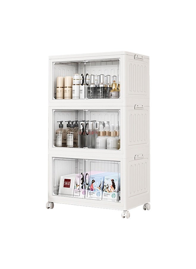 Generic - Storage Cabinet With Transparent Door, Stackable Storage Box With Wheels, Large Capacity Storage, Multi-Purpose Mobile Storage Cabinet For Home And Office - Image 1