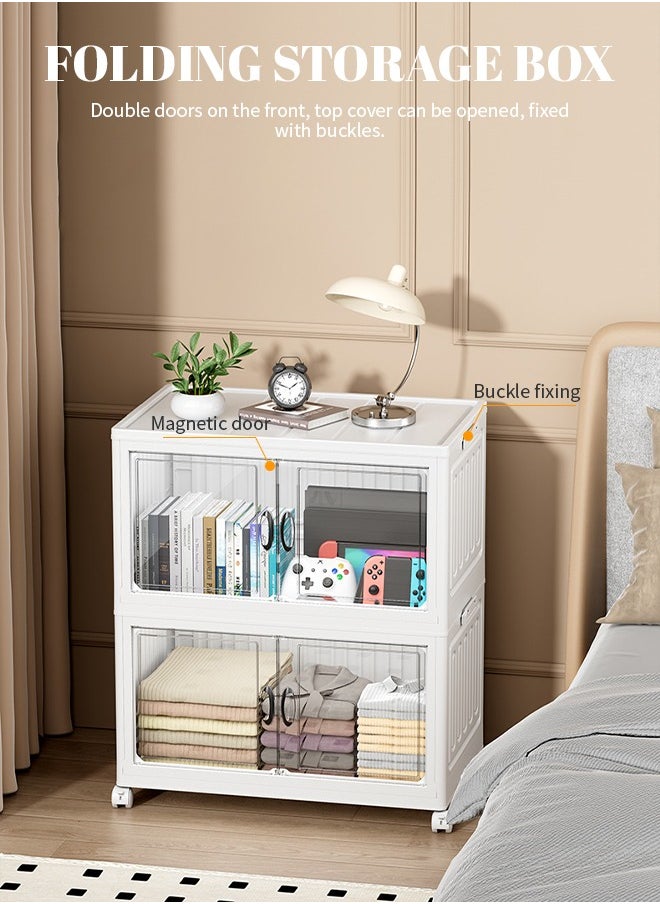 Generic - Storage Cabinet With Transparent Door, Stackable Storage Box With Wheels, Large Capacity Storage, Multi-Purpose Mobile Storage Cabinet For Home And Office - Image 1