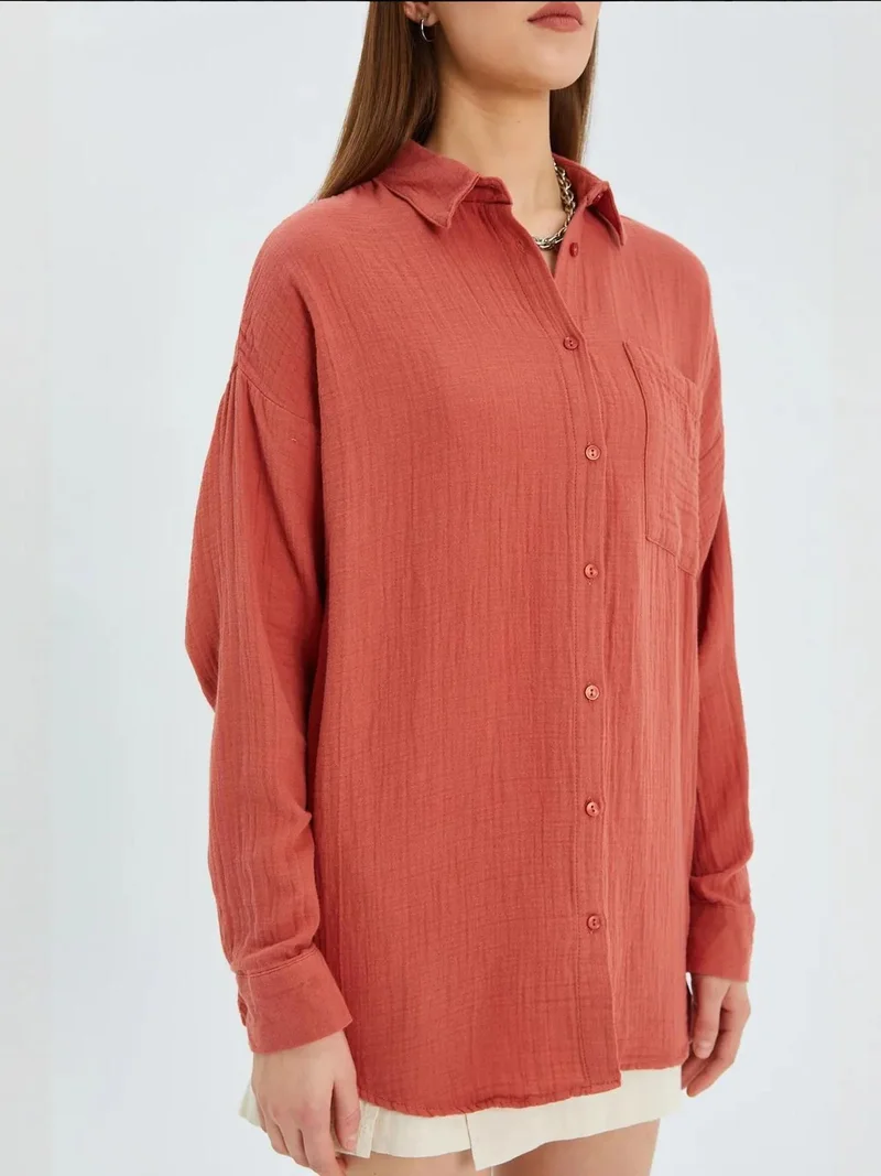 MixRay Brick Red Mixray Oversized Muslin Basic Shirt for Women | Best Price UAE