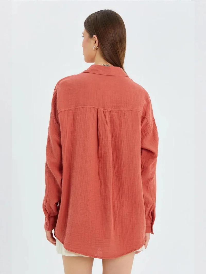MixRay Brick Red Mixray Oversized Muslin Basic Shirt for Women | Best Price UAE