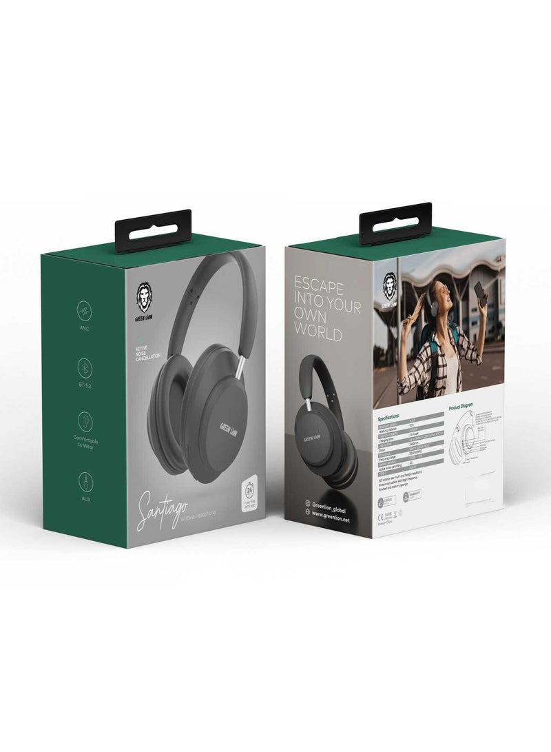 GREEN LION Santiago Wireless Headphone with Working Distance: 10m & 24Hrs Play Time / AUX option / Bluetooth: 5.3 - Black - Image 2