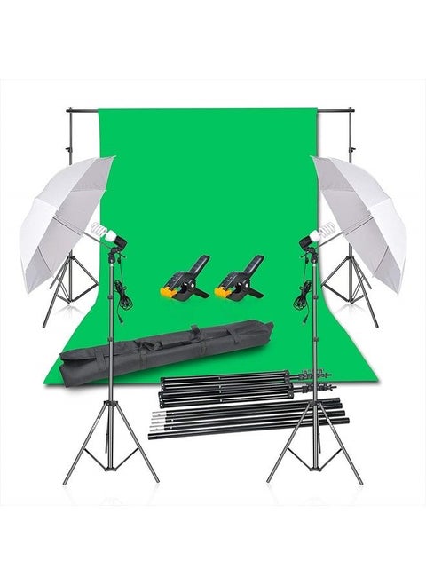 Photography Backdrop Continuous Umbrella Studio Lighting Kit, Muslin Chromakey Green Screen and Background Stand Support System for Photo Video Shoot