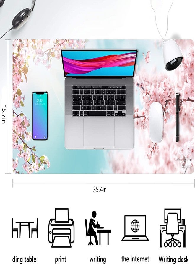 KOAIWPAE Extended Large Gaming Mouse Pad Dreamy Romantic Pink Sakura Butterflies XXL Size Keyboard Mouse Mat Desk Pad with Non Slip Rubber Base Stitched Edges Office Decor for Women Girls Men,35.4 x 15.7inch - Image 4