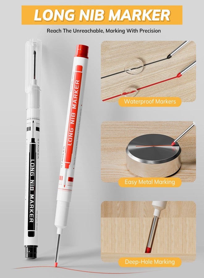 STAGEEK 2 Pack Carpenter Pencils with Sharpener, Mechanical Carpenter Pencils with 38 Refills, Construction Pencil Heavy Duty Woodworking Tools, Deep Hole Long Nib Marker Pens for Architect Marking - Image 5