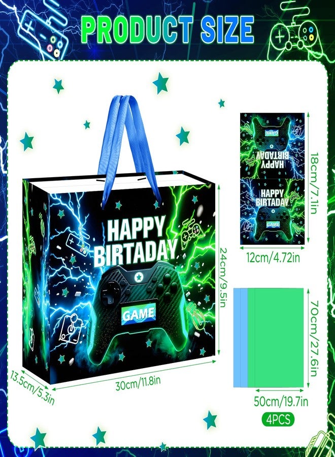 LUUFILx Video Game Birthday Gift Bag for Boys Men Game Theme Wrapping Paper with Tissue Paper Greeting Card Gaming Party Decorations Blue Green Gamer Gift Bags with Ribbon Handle for Baby Shower Supplies - Image 4