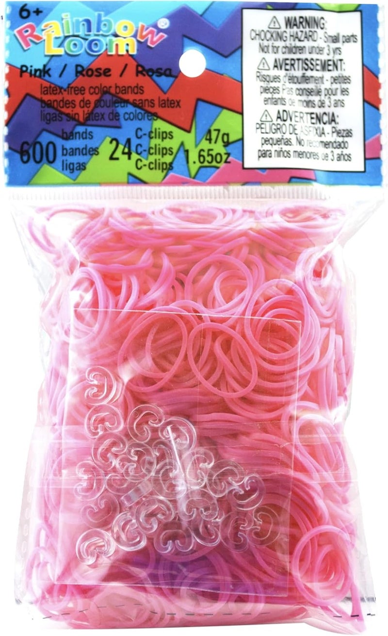راينبو لووم أشرطة مطاطية من نوع Rainbow Loom® باللون الوردي مع 24 مشبكًا من نوع C (عدد 600 قطعة) - Image 1
