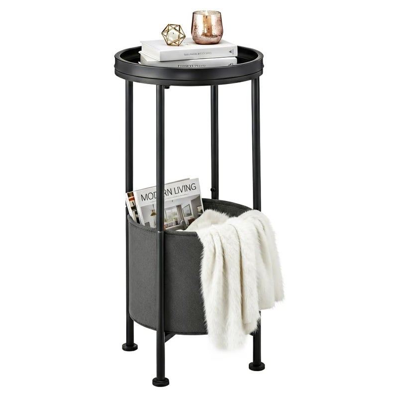 ZEXVIDA Small Round Side Table with Storage Basket, 2-Tier Round End Table for Living Room & Bedroom, 26" Tall Nightstand Modern Sofa End Table for Small Spaces (Black) - Image 1