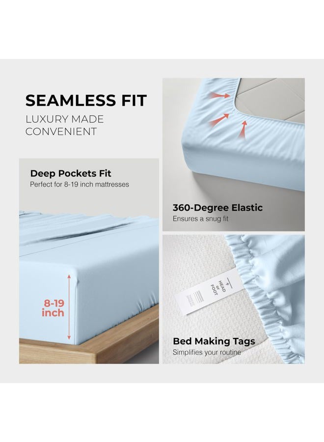 THREAD SPREAD 100% Egyptian Cotton Sheets Queen Size - 1200 Thread Count 4 PC Queen Sheet Set Egyptian Cotton, Sateen Luxury Sheets Queen Size, High Thread Count Sheets, 17" Deep Pocket - Light Blue - Image 5