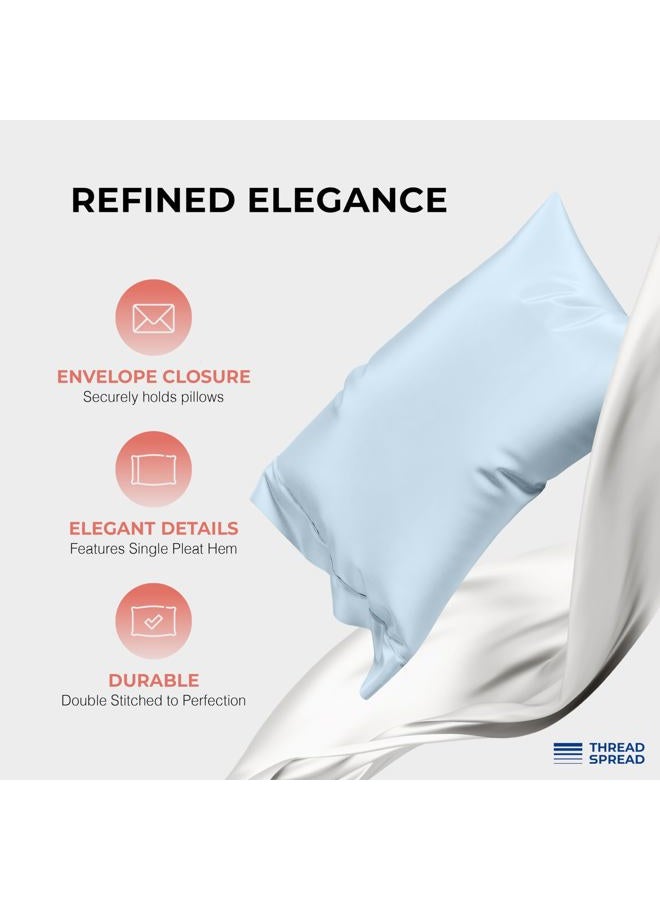 THREAD SPREAD 100% Egyptian Cotton Sheets Queen Size - 1200 Thread Count 4 PC Queen Sheet Set Egyptian Cotton, Sateen Luxury Sheets Queen Size, High Thread Count Sheets, 17" Deep Pocket - Light Blue - Image 4