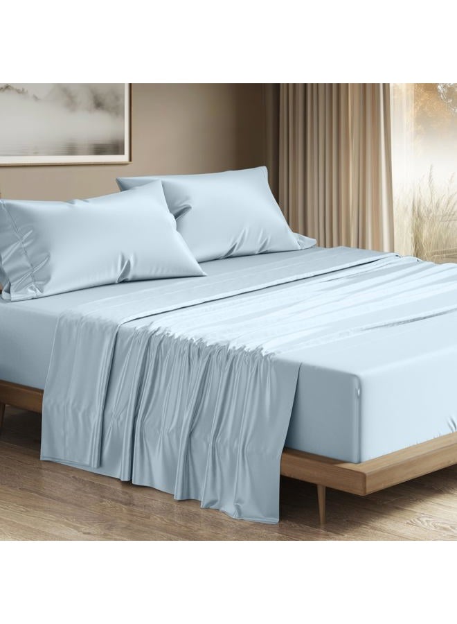 THREAD SPREAD 100% Egyptian Cotton Sheets Queen Size - 1200 Thread Count 4 PC Queen Sheet Set Egyptian Cotton, Sateen Luxury Sheets Queen Size, High Thread Count Sheets, 17" Deep Pocket - Light Blue - Image 1