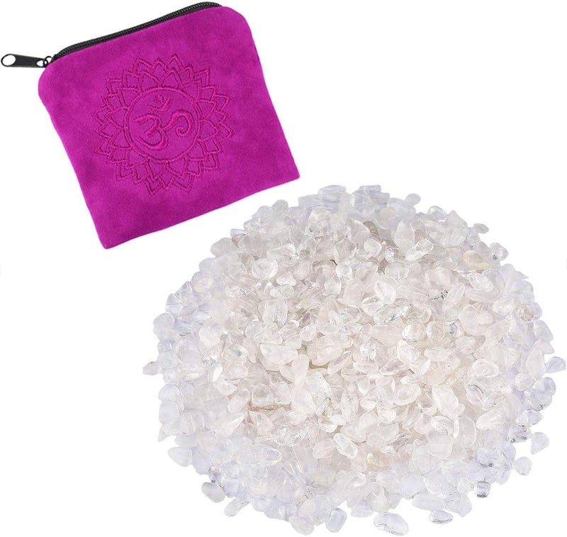 Rockcloud 0.5 lb Small Tumbled Chips Crushed Stone with Chakra Bag Healing Reiki Crystal Home Decoration, Rock Quartz