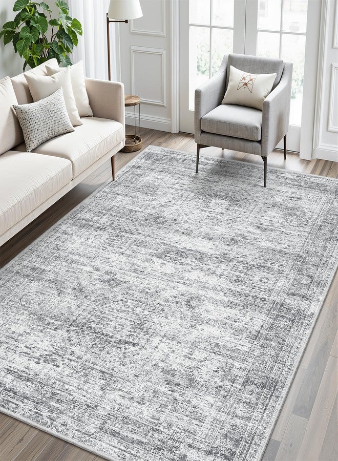 Soalmost 5x7 Area Rugs Gray Low Pile Indoor Washable Trendy Faded Style Rugs for Bedroom Living Room Dining Room Foldable Non-Slip Thin Grey Print Mat - Image 2