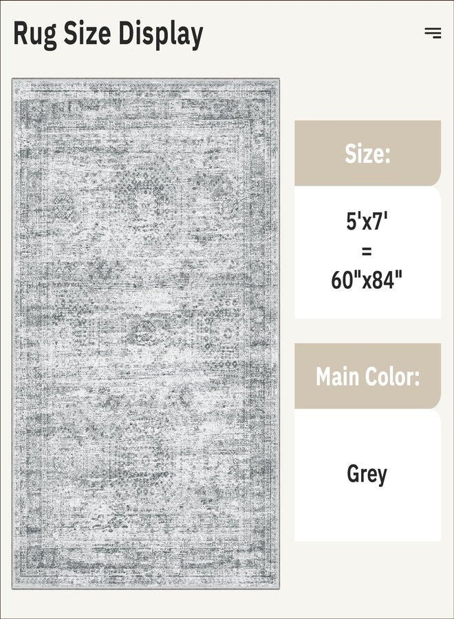 Soalmost 5x7 Area Rugs Gray Low Pile Indoor Washable Trendy Faded Style Rugs for Bedroom Living Room Dining Room Foldable Non-Slip Thin Grey Print Mat - Image 4