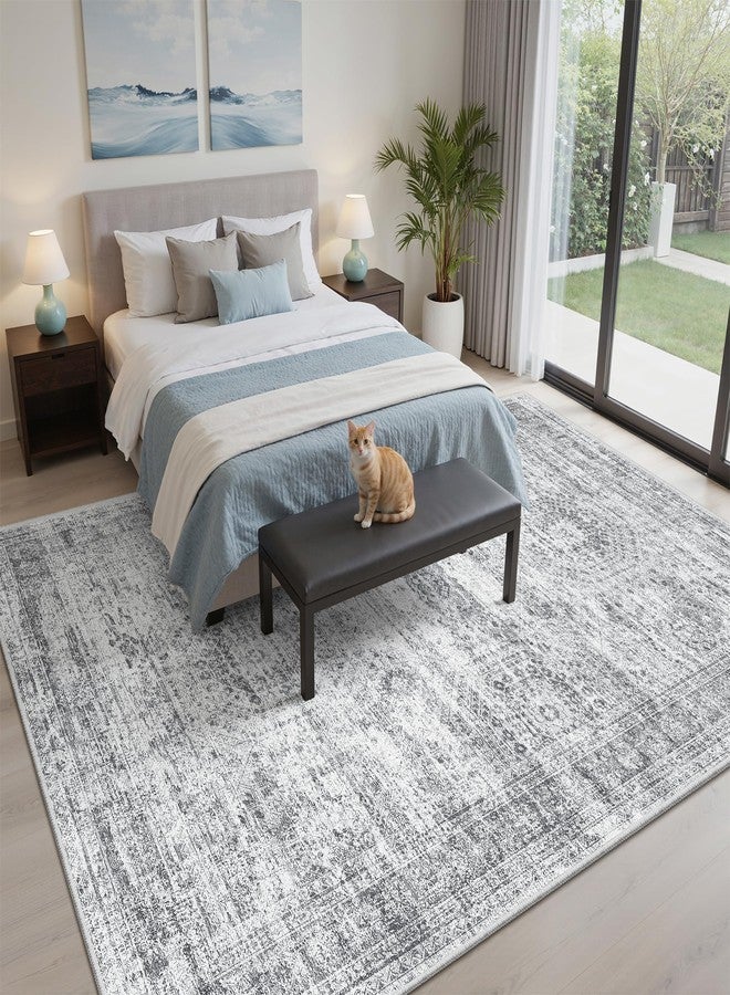 Soalmost 5x7 Area Rugs Gray Low Pile Indoor Washable Trendy Faded Style Rugs for Bedroom Living Room Dining Room Foldable Non-Slip Thin Grey Print Mat - Image 3