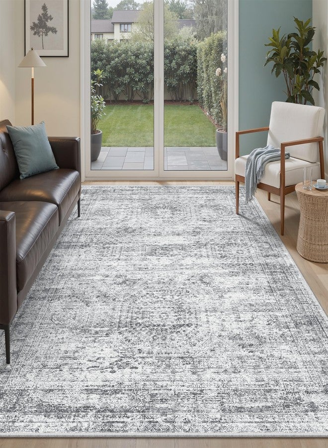 Soalmost 5x7 Area Rugs Gray Low Pile Indoor Washable Trendy Faded Style Rugs for Bedroom Living Room Dining Room Foldable Non-Slip Thin Grey Print Mat - Image 1