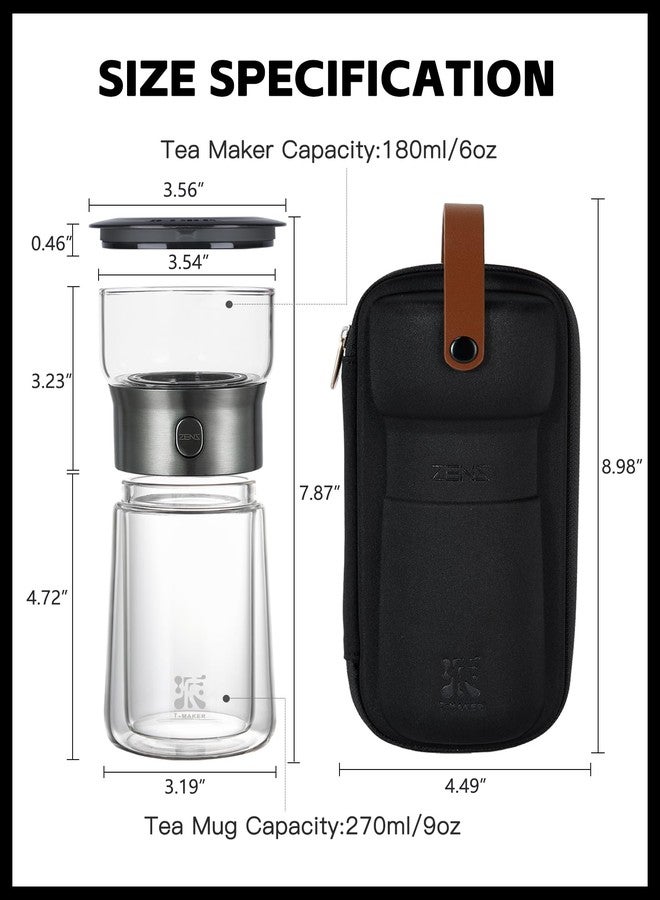 ZENS Modern Glass Tea Infuser Teapot, Smart One Touch Tea Maker for Loose Tea Diffusers with Insulated Mug and Portable Tea Kits, Cool Gongfu Tea Pot for Black Tea Lover Gifts - Image 5
