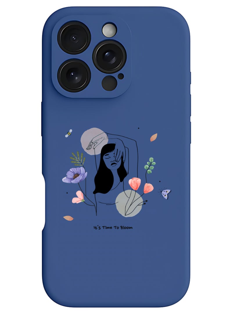 Theodor iPhone 16 Pro Max Blue Protective Slim Fit Case Liquid Silicone Cover with Full Body Protection Anti-Scratch Shockproof Case For iPhone - Bloom2 - Image 1