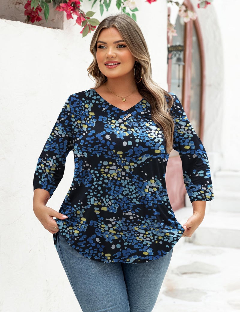 FOLUNSI Womens Plus Size Tops Floral Printed 3/4 Sleeve Blouses Color 318,2XL - Image 4