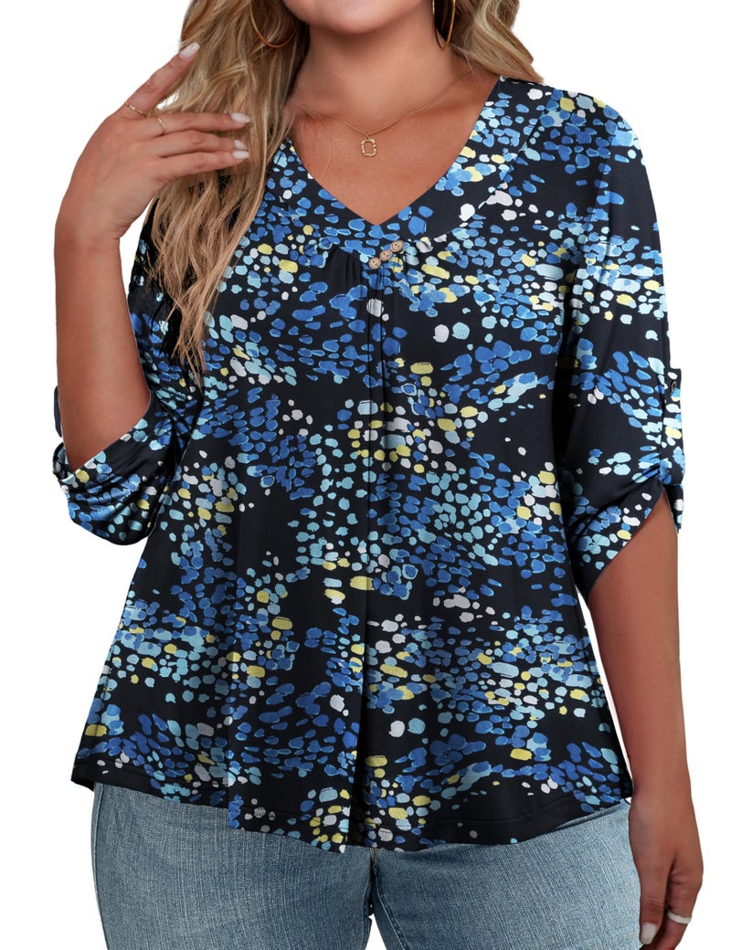 FOLUNSI Womens Plus Size Tops Floral Printed 3/4 Sleeve Blouses Color 318,2XL - Image 1