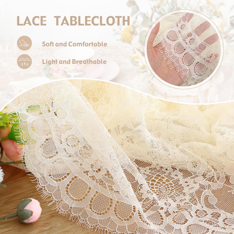 Fanqisi Ivory Lace Tablecloth 60x120 Inches Classic Wedding Lace Tablecloths Overlay Party Table Cover for Bridal Shower Reception Table Decoration - Image 5