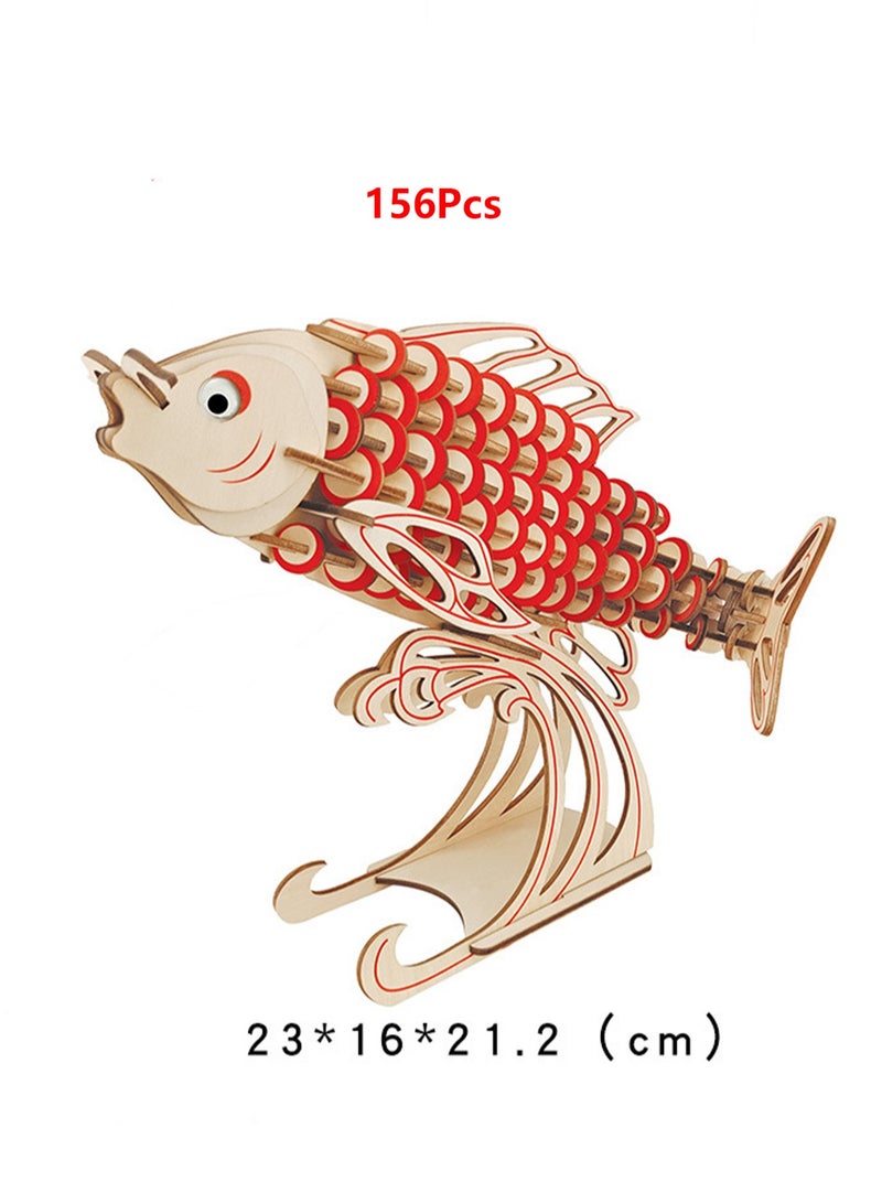 نموذج خشبي ثلاثي الأبعاد تعليمي للأطفال، لعبة ألغاز مصنوعة يدويًا ذاتية التجميع (156 قطعة من سمك الشبوط) - Image 2