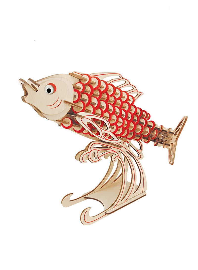 نموذج خشبي ثلاثي الأبعاد تعليمي للأطفال، لعبة ألغاز مصنوعة يدويًا ذاتية التجميع (156 قطعة من سمك الشبوط) - Image 1