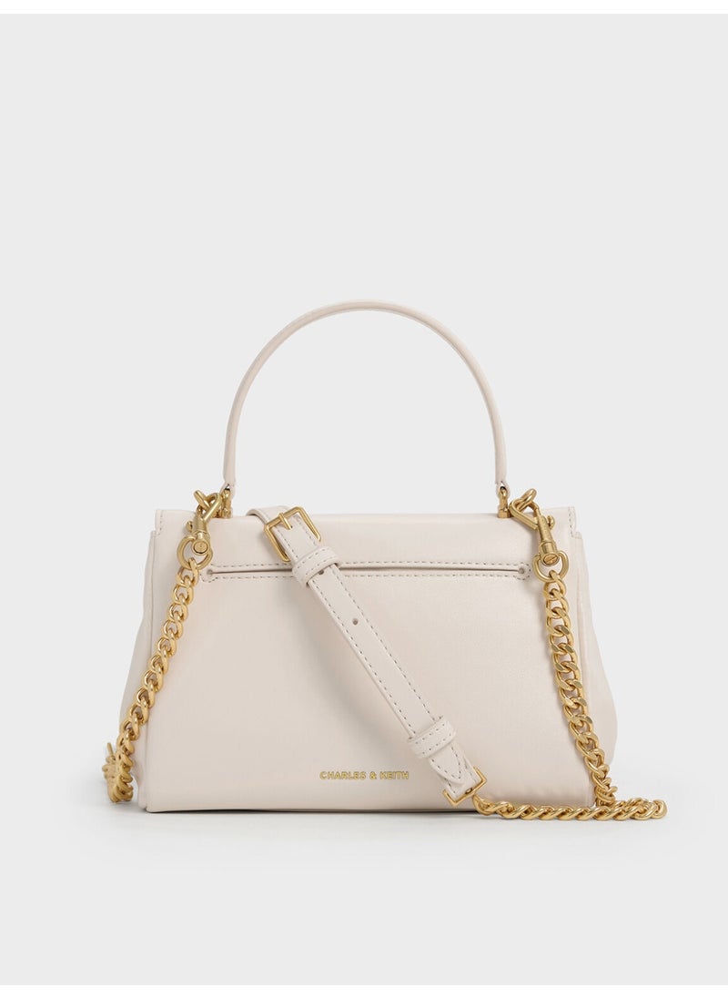 Charles & Keith CHARLES & KEITH Lennie Chain-Strap Top Handle Bag & Crossbady Bag for Women - Cream  - Image 3