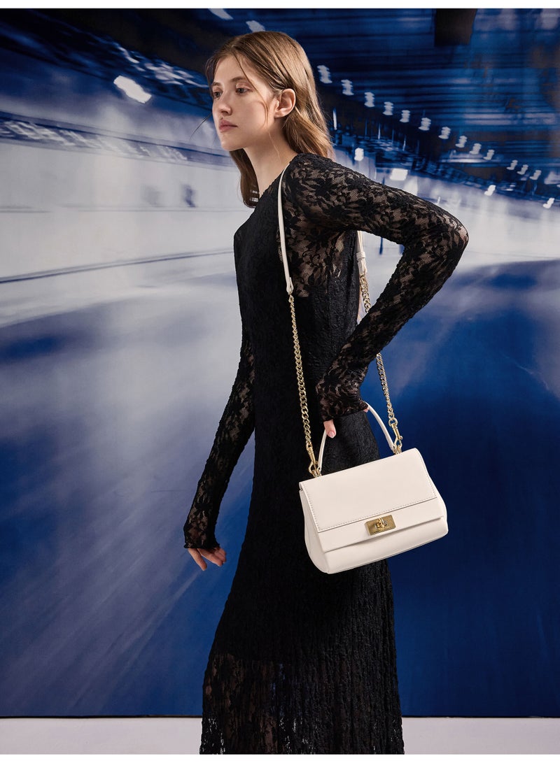CHARLES & KEITH Lennie Chain-Strap Top Handle Bag & Crossbady Bag for Women - Cream