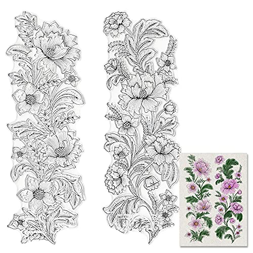 Threetols Flower Clear Stamps for Card Making, Leaves Flower Frame Background Transparent Silicone Clear Rubber Stamp Seal for Holiday Card Making DIY Scrapbooking Photo Album Paper Card Craft Supplies - Image 1
