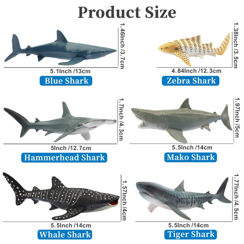Toymany 6PC Realistic Shark Figurines Set - 5-6" Ocean Animals Bath Toys, Cake Toppers, Gifts for Kids & Toddlers - Image 3