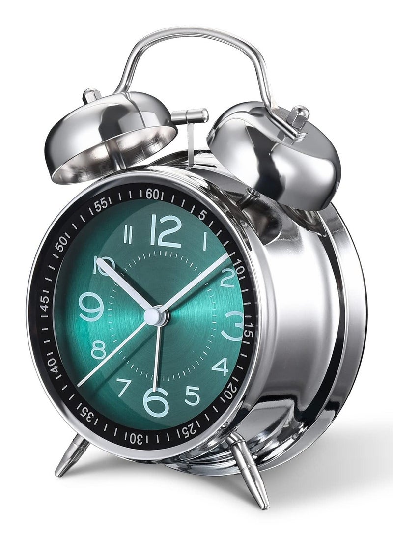 هاهاهاي ساعة منبه تناظرية لذوي النوم الثقيل، 4 انش مع جرس مزدوج، حركة كوارتز صامتة بدون دقات مع اضاءة خلفية، للاطفال، لغرف النوم، بجانب السرير (لون اخضر) - Image 2