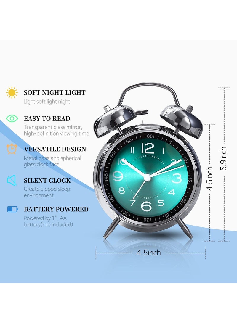هاهاهاي ساعة منبه تناظرية لذوي النوم الثقيل، 4 انش مع جرس مزدوج، حركة كوارتز صامتة بدون دقات مع اضاءة خلفية، للاطفال، لغرف النوم، بجانب السرير (لون اخضر) - Image 5