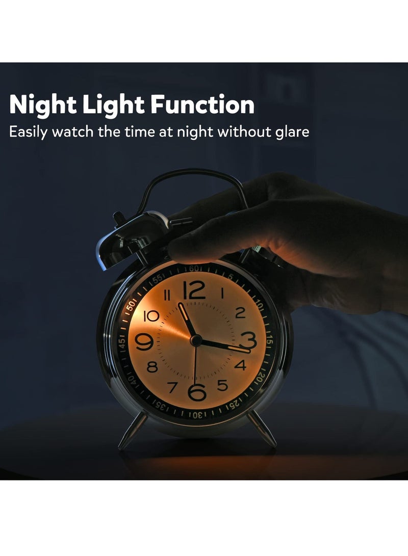 هاهاهاي ساعة منبه تناظرية لذوي النوم الثقيل، 4 انش مع جرس مزدوج، حركة كوارتز صامتة بدون دقات مع اضاءة خلفية، للاطفال، لغرف النوم، بجانب السرير (لون اخضر) - Image 4