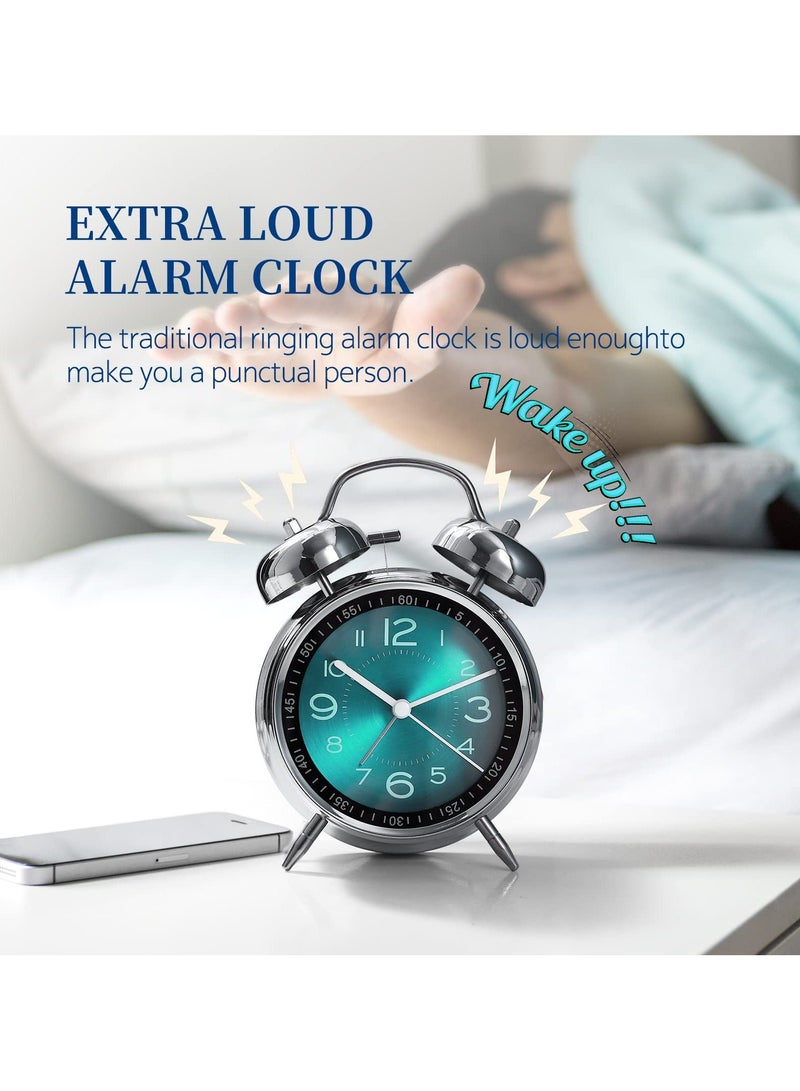 هاهاهاي ساعة منبه تناظرية لذوي النوم الثقيل، 4 انش مع جرس مزدوج، حركة كوارتز صامتة بدون دقات مع اضاءة خلفية، للاطفال، لغرف النوم، بجانب السرير (لون اخضر) - Image 3