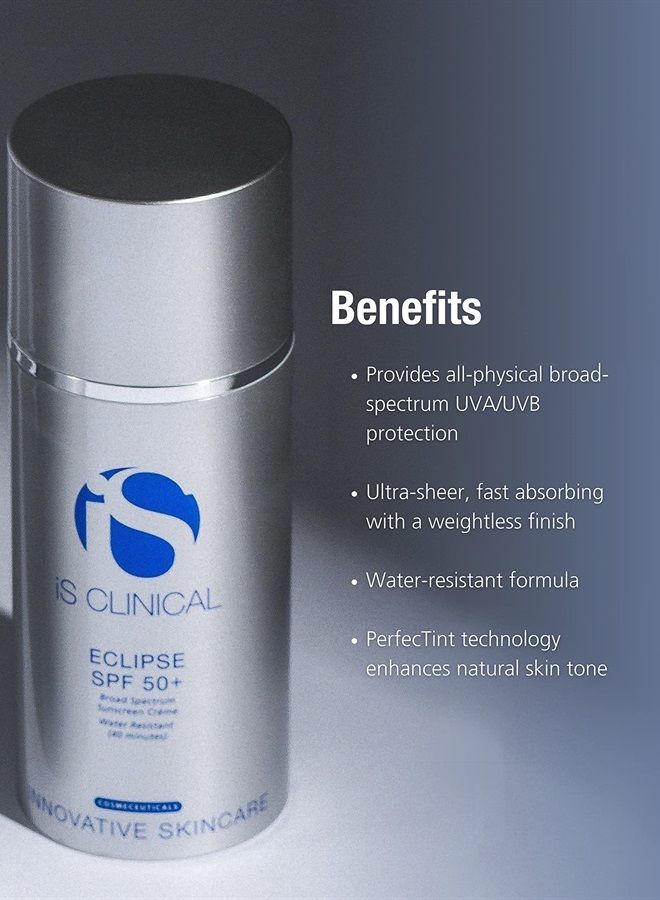iS CLINICAL واقي الشمس Eclipse SPF 50+، واقي شمس ملون بأكسيد الزنك، كريم شمس شفاف للغاية غير دهني بلمسة نهائية غير لامعة للوجه - Image 4