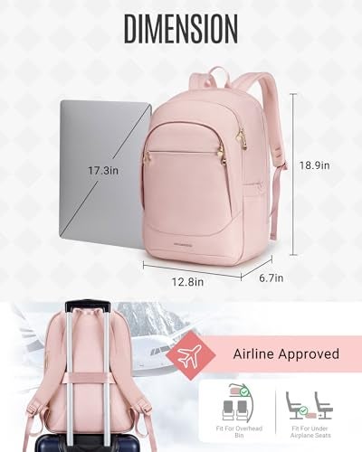 LIGHT FLIGHT Travel Laptop Backpack Women, 17.3 Inch Laptop Backpack with USB Charging Hole, Water Resistant College Bookbag, Black Computer Backpacks for Work,Beige - Image 3
