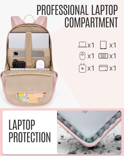 LIGHT FLIGHT Travel Laptop Backpack Women, 17.3 Inch Laptop Backpack with USB Charging Hole, Water Resistant College Bookbag, Black Computer Backpacks for Work,Beige - Image 4