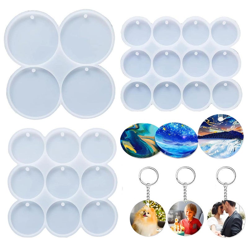 Loyohep Resin Molds Silicone 25-Cavity Set of Large + Medium + Small Shiny Flat Circle Silicone Molds for Resin, Drilled Round Resin Keychain Molds, Earring Molds, Pendant Molds,Pet Tag Resin Molds - Image 1