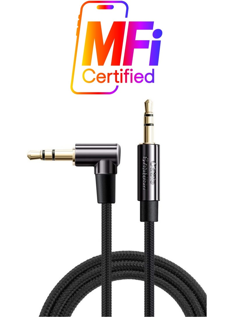 CableCreation كابل صوت 3.5 مم، 3 أقدام 3.5 مم موصل ذكر بزاوية يمين إلى ذكر موصل مساعد كابل HiFi مع نواة نحاسية مطلية بالفضة متوافق مع السيارة، آيفون، PS4، Beats، Echo-Dot والمزيد، 0.9 م - Image 1