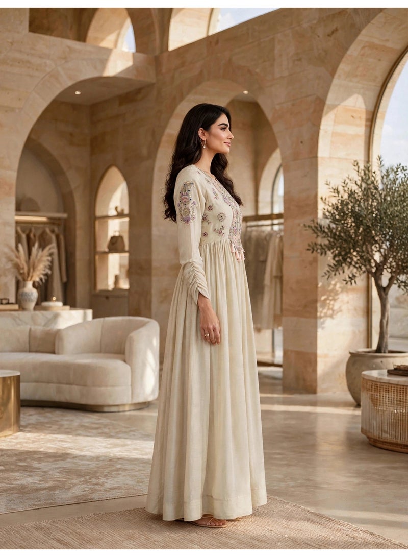 اكسا جلابية أنيقة مطرزة IK113Beige - Image 4