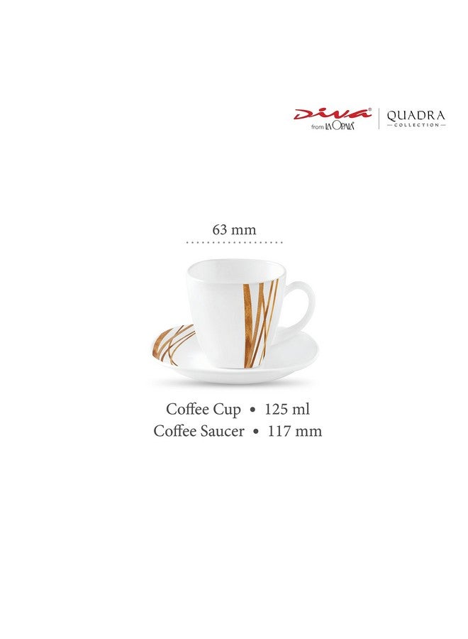 La Opala Diva, Quadra Collection Opal Glass Crockery | Coffee Cup & Saucer, Set of 12 | Golden Shades 125 ml | for Tea & Coffee | Microwave Safe | 100% Vegetarian | Extra Strong | Super Light & White - Image 2