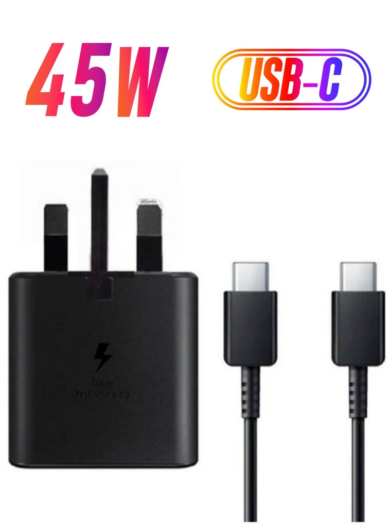 "Samsung UK Travel Adapter - 45W with USB Type-C Cable, Black" - Image 1